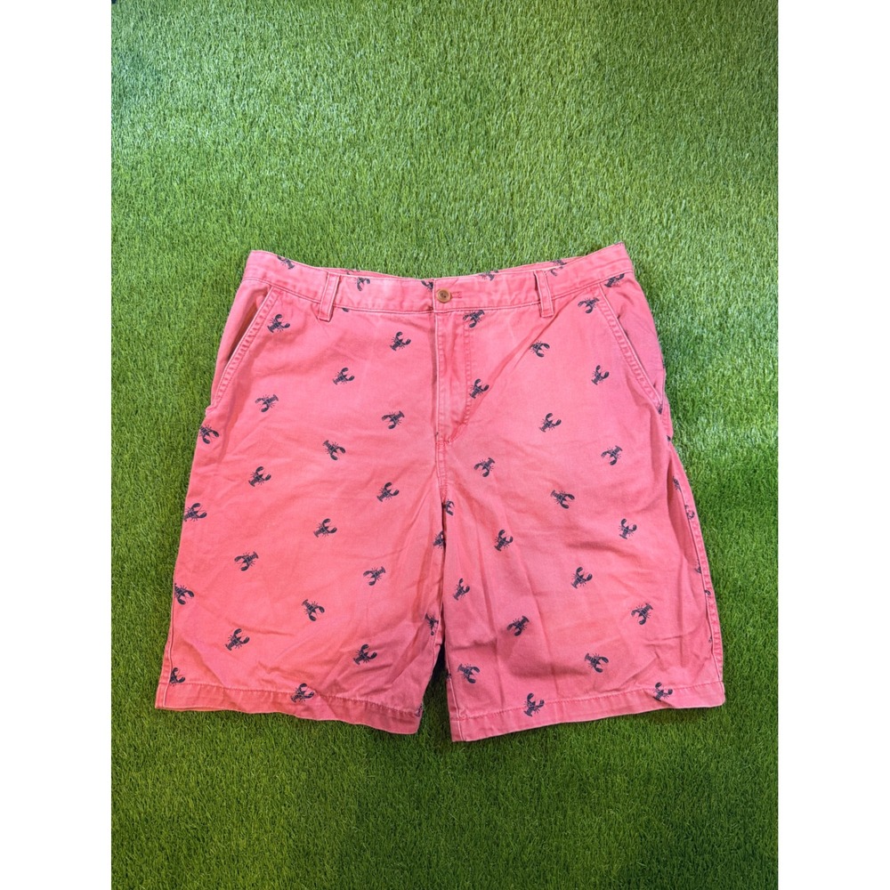 IZOD Saltwater Mens 38 Lobster Print Chino Shorts Salmon Pink Cotton Summer